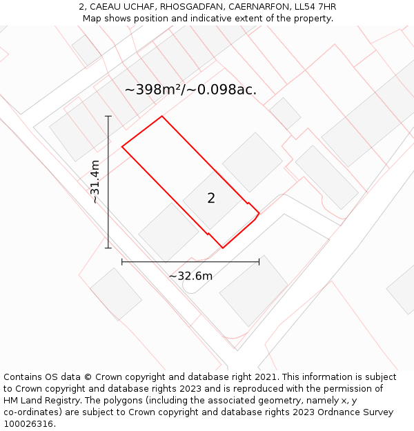 2, CAEAU UCHAF, RHOSGADFAN, CAERNARFON, LL54 7HR: Plot and title map