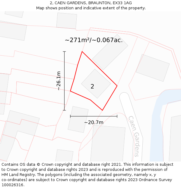 2, CAEN GARDENS, BRAUNTON, EX33 1AG: Plot and title map