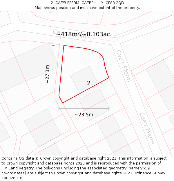 2, CAE'R FFERM, CAERPHILLY, CF83 2QD: Plot and title map