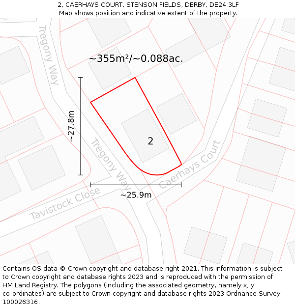 2, CAERHAYS COURT, STENSON FIELDS, DERBY, DE24 3LF: Plot and title map