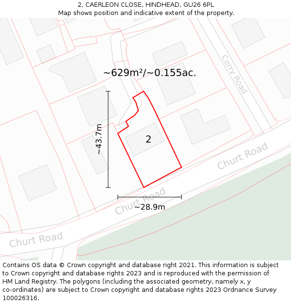 2, CAERLEON CLOSE, HINDHEAD, GU26 6PL: Plot and title map