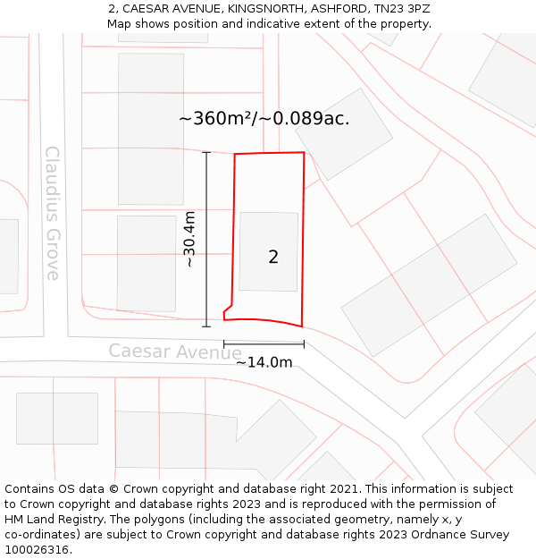 2, CAESAR AVENUE, KINGSNORTH, ASHFORD, TN23 3PZ: Plot and title map