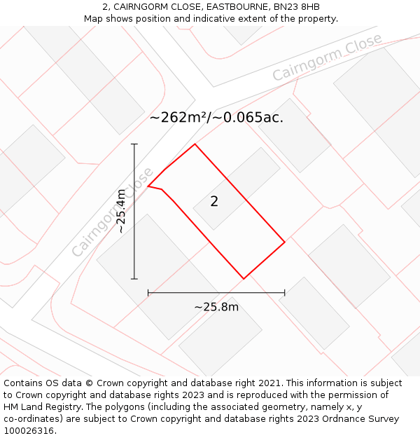 2, CAIRNGORM CLOSE, EASTBOURNE, BN23 8HB: Plot and title map