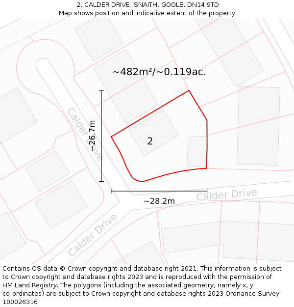 2, CALDER DRIVE, SNAITH, GOOLE, DN14 9TD: Plot and title map