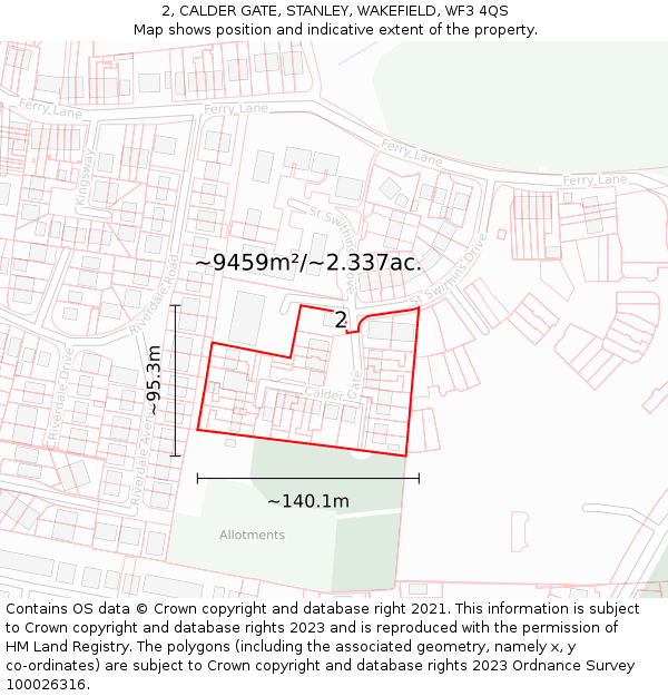 2, CALDER GATE, STANLEY, WAKEFIELD, WF3 4QS: Plot and title map