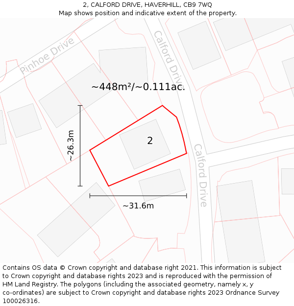 2, CALFORD DRIVE, HAVERHILL, CB9 7WQ: Plot and title map