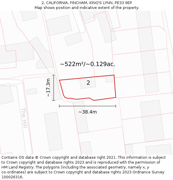 2, CALIFORNIA, FINCHAM, KING'S LYNN, PE33 9EP: Plot and title map