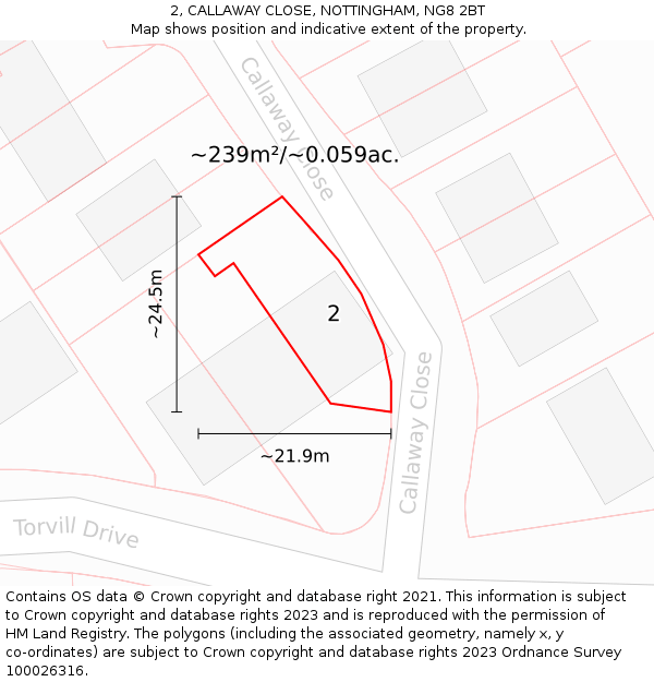 2, CALLAWAY CLOSE, NOTTINGHAM, NG8 2BT: Plot and title map