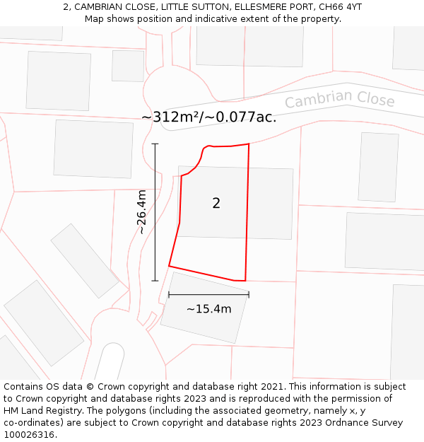 2, CAMBRIAN CLOSE, LITTLE SUTTON, ELLESMERE PORT, CH66 4YT: Plot and title map