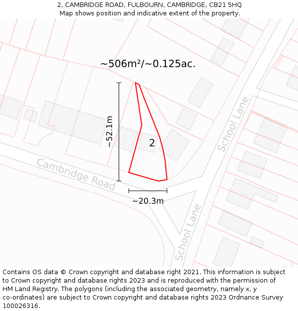 2, CAMBRIDGE ROAD, FULBOURN, CAMBRIDGE, CB21 5HQ: Plot and title map