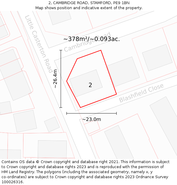 2, CAMBRIDGE ROAD, STAMFORD, PE9 1BN: Plot and title map