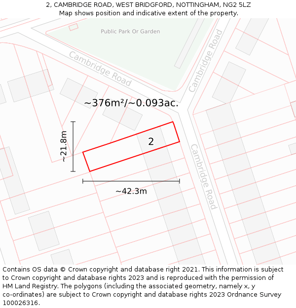 2, CAMBRIDGE ROAD, WEST BRIDGFORD, NOTTINGHAM, NG2 5LZ: Plot and title map