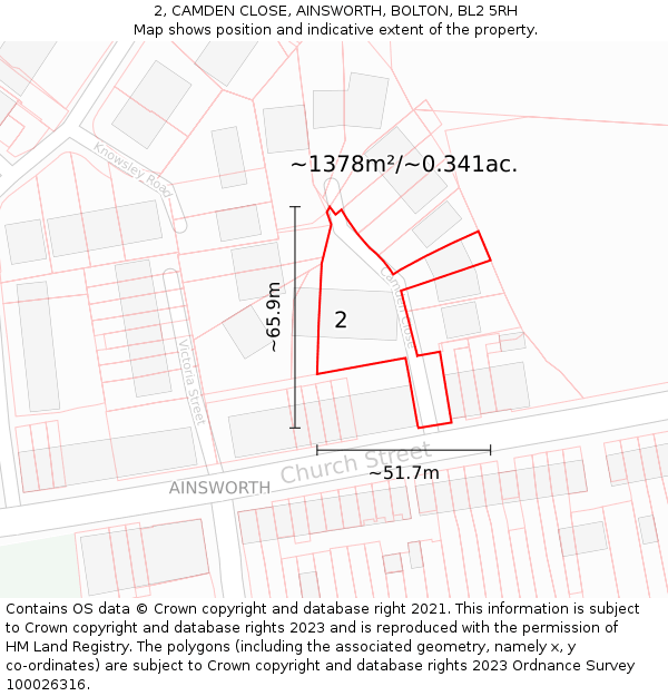 2, CAMDEN CLOSE, AINSWORTH, BOLTON, BL2 5RH: Plot and title map