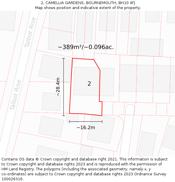 2, CAMELLIA GARDENS, BOURNEMOUTH, BH10 4FJ: Plot and title map