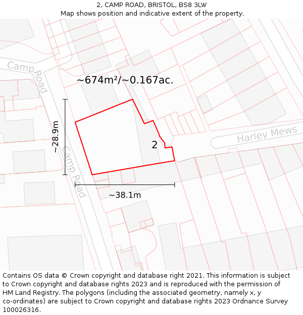 2, CAMP ROAD, BRISTOL, BS8 3LW: Plot and title map