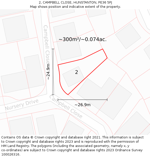 2, CAMPBELL CLOSE, HUNSTANTON, PE36 5PJ: Plot and title map