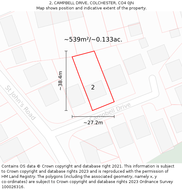 2, CAMPBELL DRIVE, COLCHESTER, CO4 0JN: Plot and title map