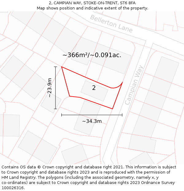 2, CAMPIAN WAY, STOKE-ON-TRENT, ST6 8FA: Plot and title map