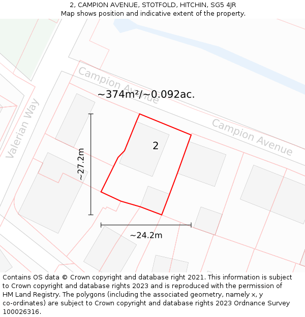 2, CAMPION AVENUE, STOTFOLD, HITCHIN, SG5 4JR: Plot and title map