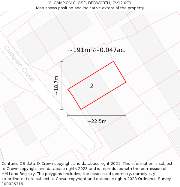 2, CAMPION CLOSE, BEDWORTH, CV12 0GY: Plot and title map