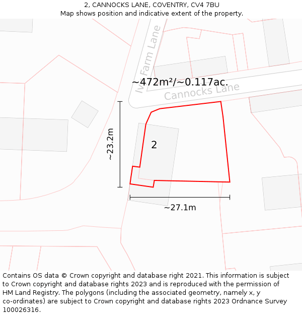 2, CANNOCKS LANE, COVENTRY, CV4 7BU: Plot and title map