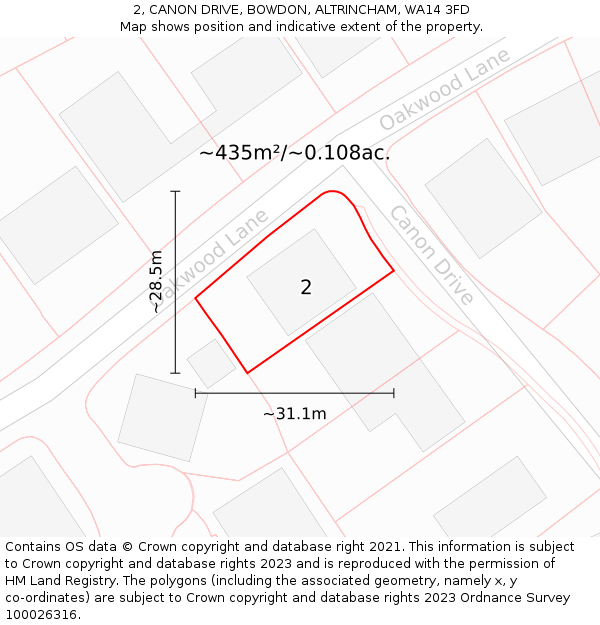 2, CANON DRIVE, BOWDON, ALTRINCHAM, WA14 3FD: Plot and title map