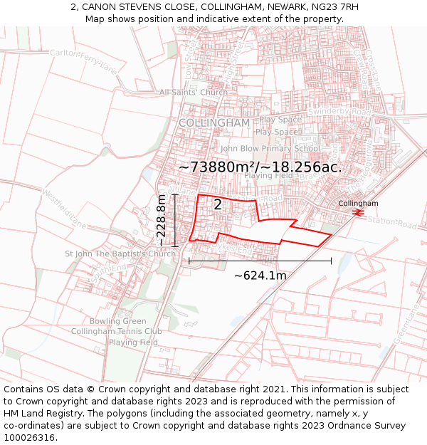 2, CANON STEVENS CLOSE, COLLINGHAM, NEWARK, NG23 7RH: Plot and title map