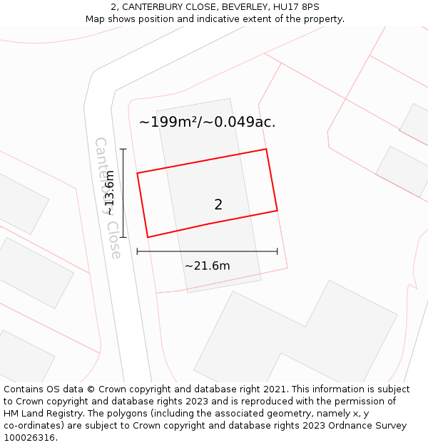 2, CANTERBURY CLOSE, BEVERLEY, HU17 8PS: Plot and title map