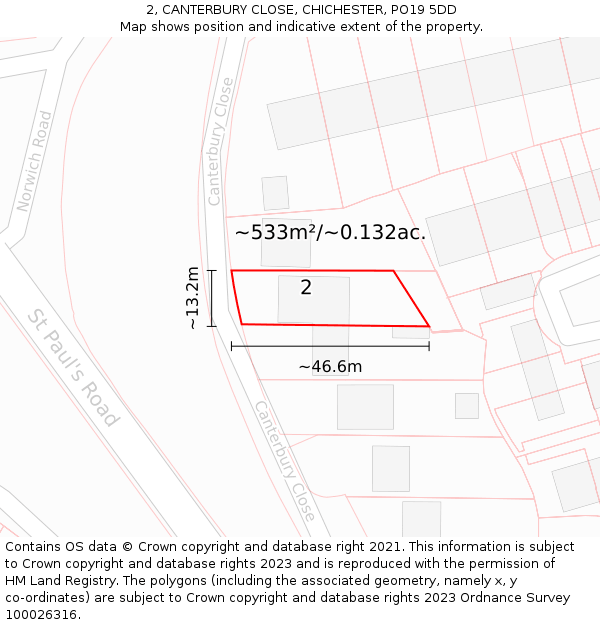 2, CANTERBURY CLOSE, CHICHESTER, PO19 5DD: Plot and title map