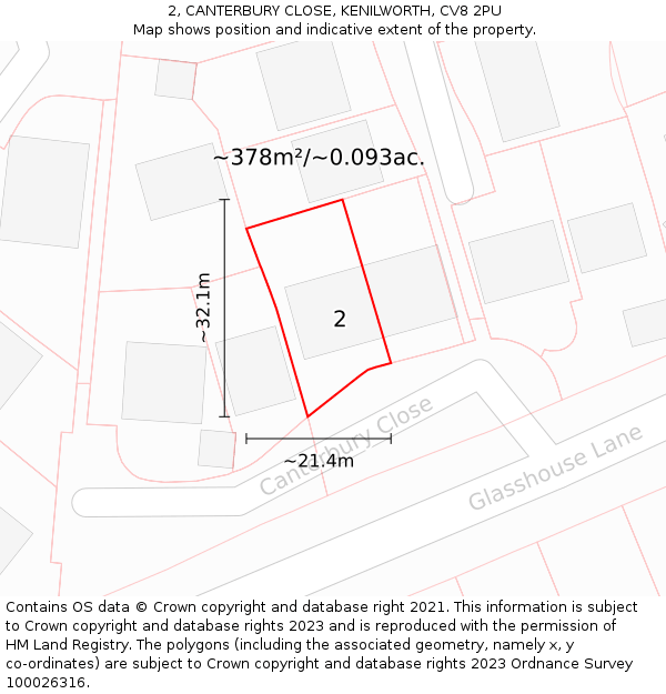 2, CANTERBURY CLOSE, KENILWORTH, CV8 2PU: Plot and title map