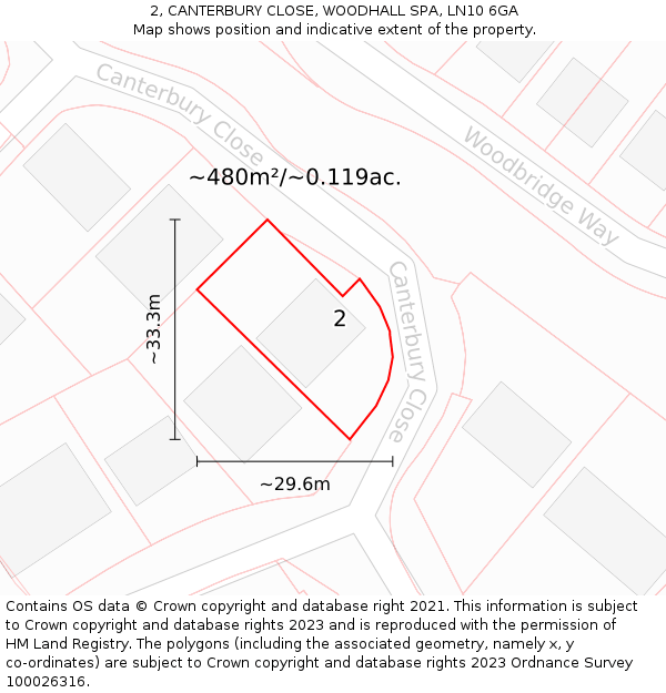 2, CANTERBURY CLOSE, WOODHALL SPA, LN10 6GA: Plot and title map