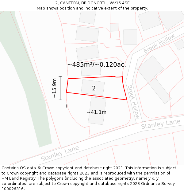 2, CANTERN, BRIDGNORTH, WV16 4SE: Plot and title map