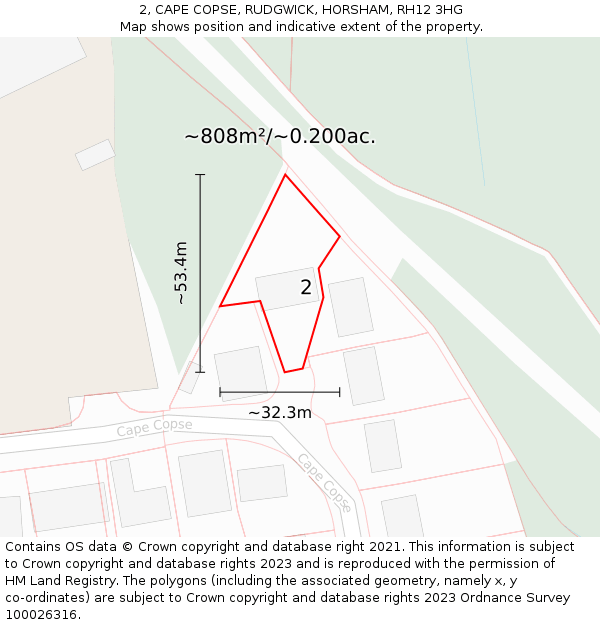 2, CAPE COPSE, RUDGWICK, HORSHAM, RH12 3HG: Plot and title map