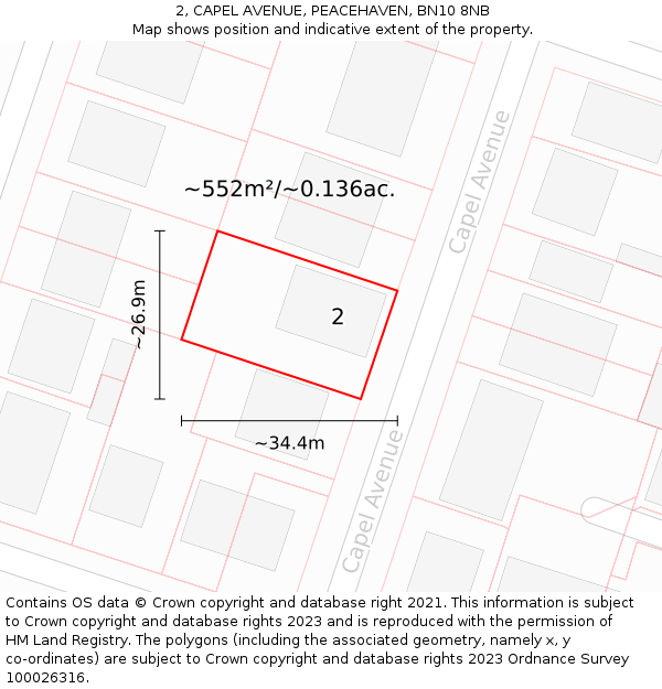 2, CAPEL AVENUE, PEACEHAVEN, BN10 8NB: Plot and title map