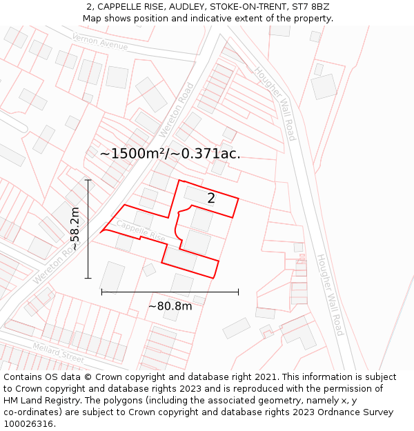 2, CAPPELLE RISE, AUDLEY, STOKE-ON-TRENT, ST7 8BZ: Plot and title map