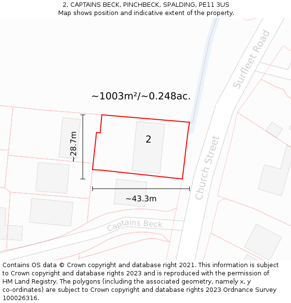 2, CAPTAINS BECK, PINCHBECK, SPALDING, PE11 3US: Plot and title map