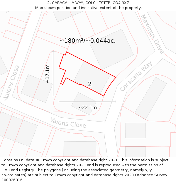 2, CARACALLA WAY, COLCHESTER, CO4 9XZ: Plot and title map