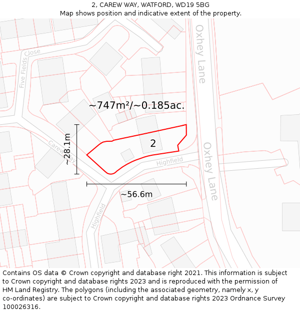 2, CAREW WAY, WATFORD, WD19 5BG: Plot and title map