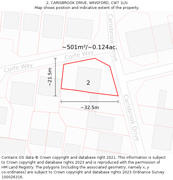2, CARISBROOK DRIVE, WINSFORD, CW7 1LN: Plot and title map