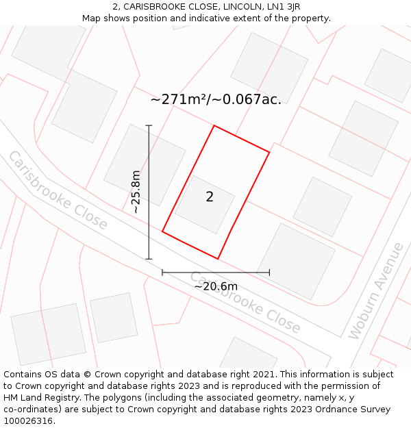 2, CARISBROOKE CLOSE, LINCOLN, LN1 3JR: Plot and title map