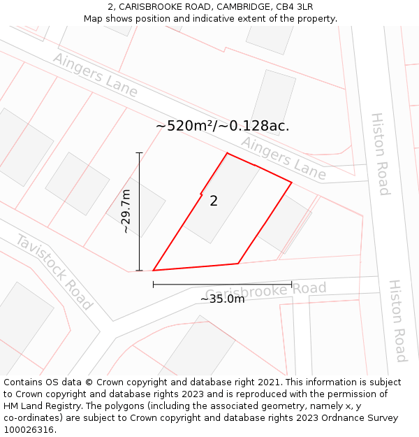 2, CARISBROOKE ROAD, CAMBRIDGE, CB4 3LR: Plot and title map