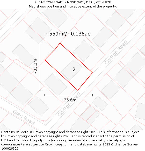 2, CARLTON ROAD, KINGSDOWN, DEAL, CT14 8DE: Plot and title map