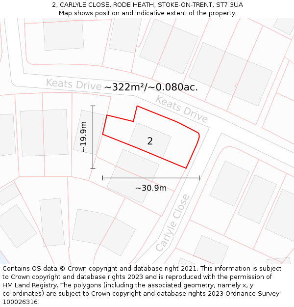 2, CARLYLE CLOSE, RODE HEATH, STOKE-ON-TRENT, ST7 3UA: Plot and title map