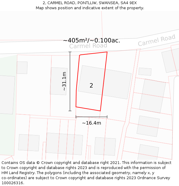 2, CARMEL ROAD, PONTLLIW, SWANSEA, SA4 9EX: Plot and title map