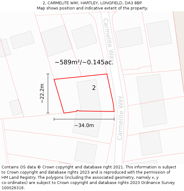 2, CARMELITE WAY, HARTLEY, LONGFIELD, DA3 8BP: Plot and title map