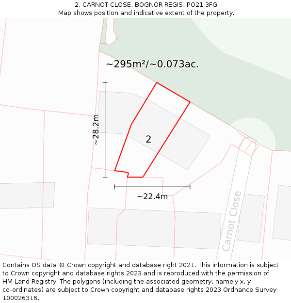 2, CARNOT CLOSE, BOGNOR REGIS, PO21 3FG: Plot and title map