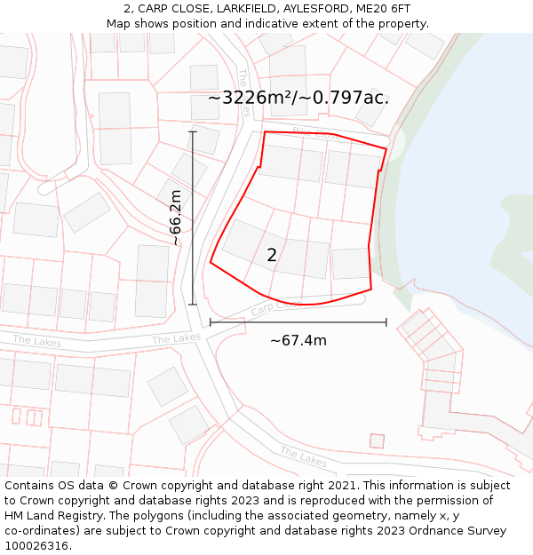 2, CARP CLOSE, LARKFIELD, AYLESFORD, ME20 6FT: Plot and title map