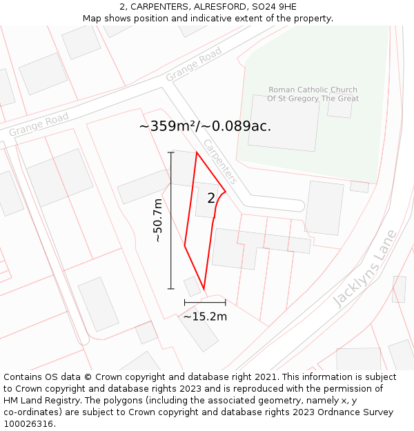 2, CARPENTERS, ALRESFORD, SO24 9HE: Plot and title map