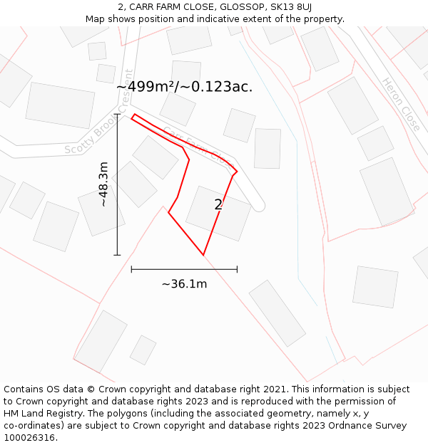 2, CARR FARM CLOSE, GLOSSOP, SK13 8UJ: Plot and title map