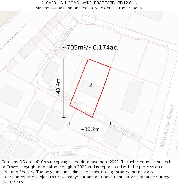 2, CARR HALL ROAD, WYKE, BRADFORD, BD12 8HU: Plot and title map